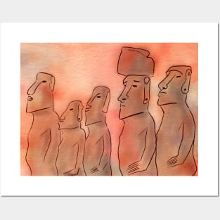 Moai statues watercolor Posters and Art